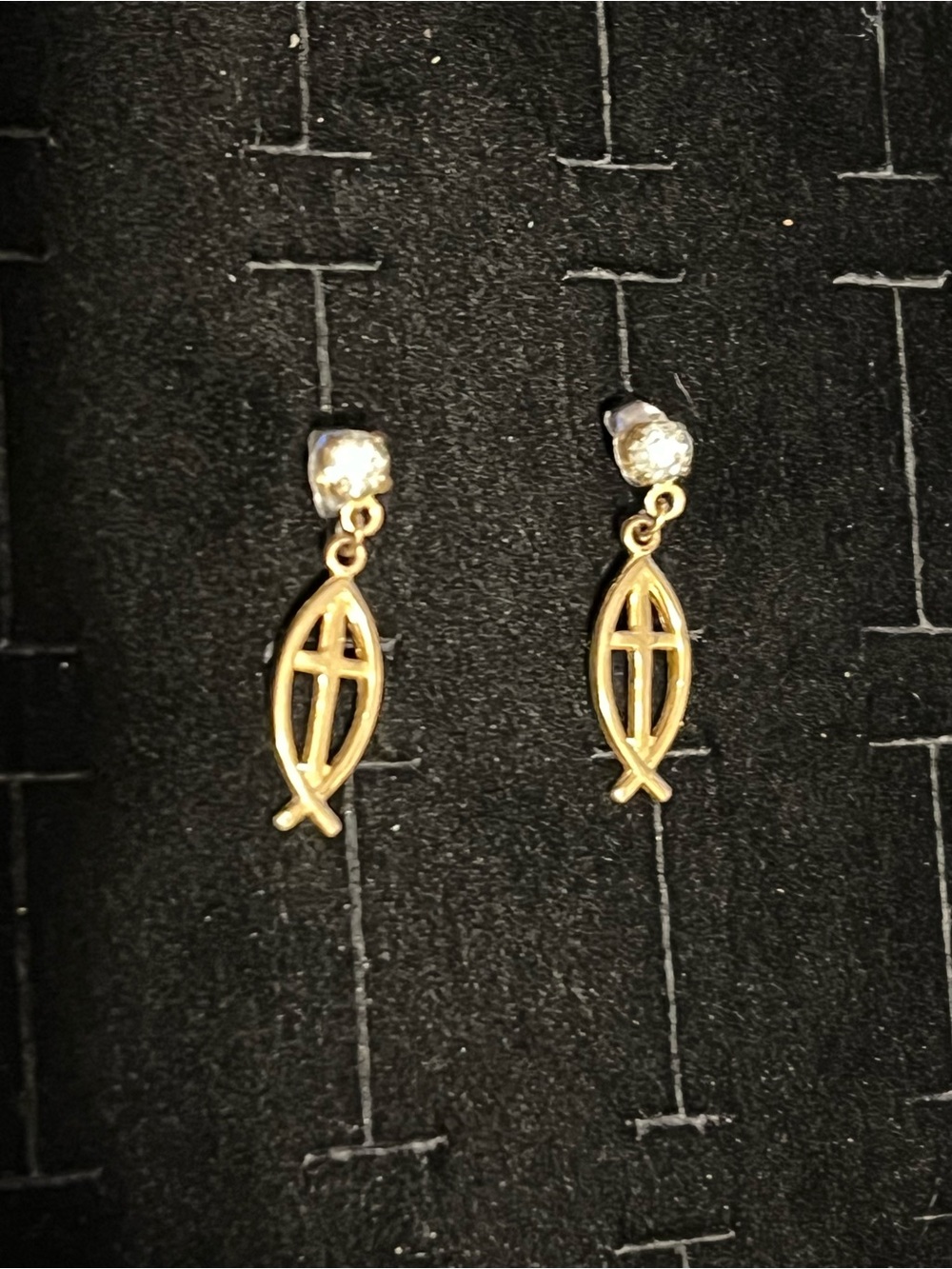 14k Gold filled Christian Fish Cross Drop Earrings - Women Jewelry